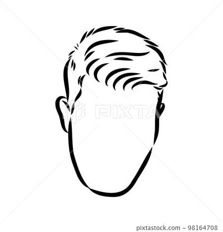 Continuous one line drawing of adult man portrait with beard and mustache. Fashionable men's style vector illustration. Sad guy in profile hand drawn contour sketch clip art. Continuous one line drawing of adult man portrait with beard and mustache. Fashionable men's style vector illustration. Sad guy in profile hand drawn contour sketch clip art. 98164708