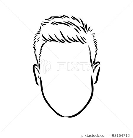 Continuous one line drawing of adult man portrait with beard and mustache. Fashionable men's style vector illustration. Sad guy in profile hand drawn contour sketch clip art. 98164713
