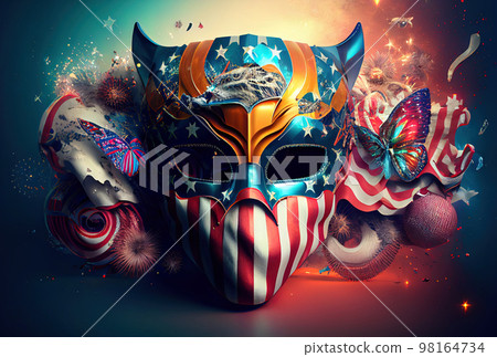 bright carnival mask, accessory for the festival on a colorful juicy background 98164734