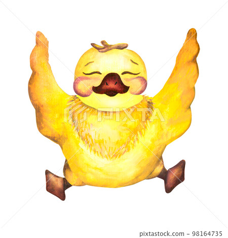 Watercolor baby illustration with ducklings. Duckling. The yellow duckling, watercolor illustration isolated on white background 98164735