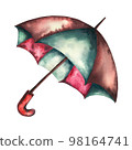 Watercolor baby illustration with umbrella. Umbrella. Watercolor illustration isolated on white background 98164741