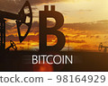 Sing ruble and oil sign against backdrop of beautiful sunset.  98164929