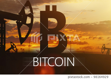 Sing ruble and oil sign against backdrop of beautiful sunset.  98164929