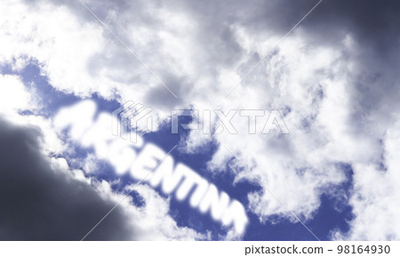 Lettering Argentina in the summer sky. Cumulus clouds on a blue background. Partly cloudy. Lettering Argentina in the summer sky. Cumulus clouds on a blue background. Partly cloudy. 98164930