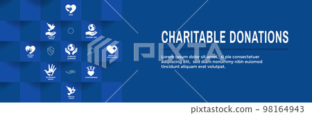 Charitable Giving w Donations Icon Set and Web Header Banner 98164943