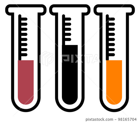 Glass tubes with color liquids. Laboratory chemical samples icon 98165704