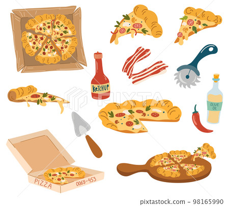Pizza cartoon set. Fast food. Italian pizzas - Stock