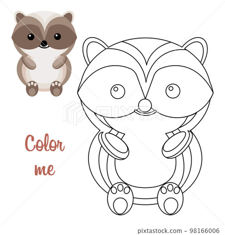 Coloring book for children, cartoon badger. Illustration and sketch, vector 98166006