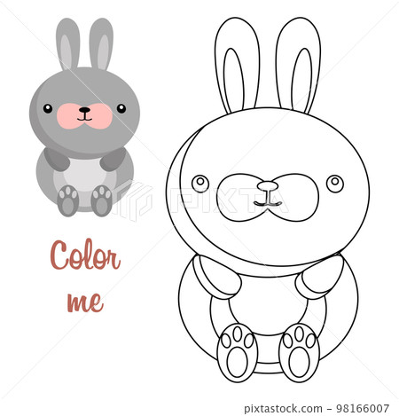 Coloring book for children, cartoon bunny. Illustration and sketch, vector 98166007