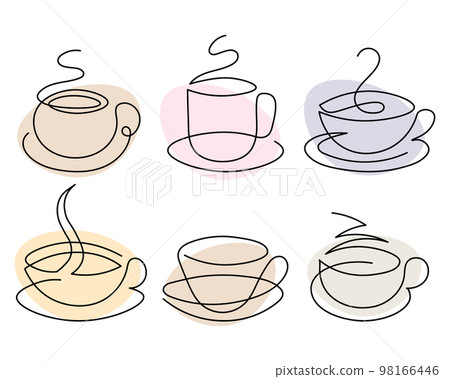 Line art, a set of contour coffee cups with the addition of color. Sketch, vector Line art, a set of contour coffee cups with the addition of color. Sketch, vector 98166446
