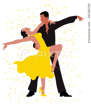 Dancing couple, tango, man and woman, yellow and black design. Illustration, vector 98166599