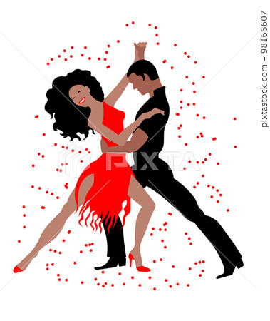 Dancing couple, latin dance, man and woman, black and red design. Illustration, vector Dancing couple, latin dance, man and woman, black and red design. Illustration, vector 98166607