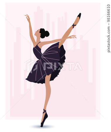 Dancing ballerina in a blue dress and pointe shoes. Illustration, vector 98166610