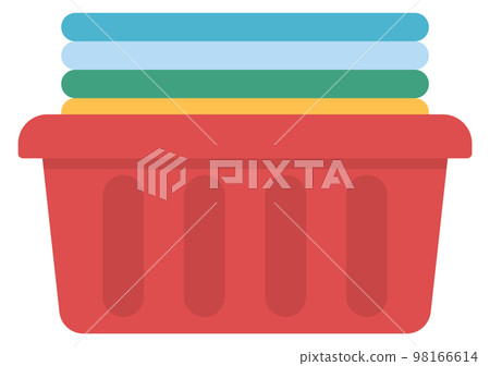 Plastic container with folded clean clothes cartoon icon Plastic container with folded clean clothes cartoon icon 98166614