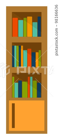 Bookcase icon. Wooden shelves with books. Room furniture Bookcase icon. Wooden shelves with books. Room furniture 98166636