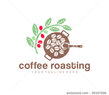 Coffee roasting, branch of coffee with fruits, logo design. Coffee house, cafe, coffee production, vector design and illustration 98167886