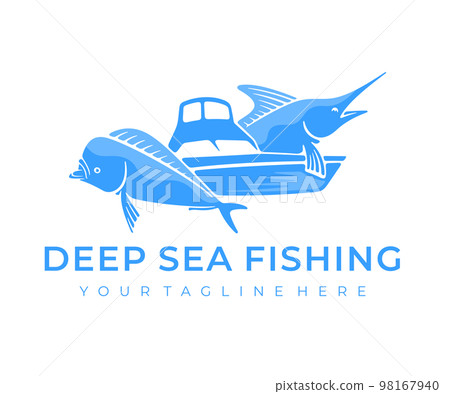 Deep sea fishing, marlin, mahi mahi and common dolphinfish, logo design. Fishing yacht, fish, animal and sport fishing, vector design and illustration Deep sea fishing, marlin, mahi mahi and common dolphinfish, logo design. Fishing yacht, fish, animal and sport fishing, vector design and illustration 98167940