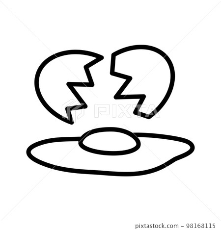 Broken egg icon. Cracked egg with shell and yolk. Pictogram isolated on white background. 98168115