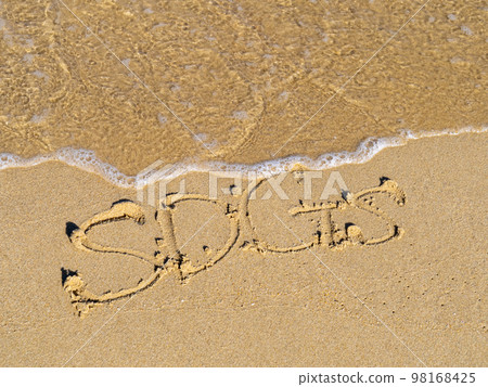 The letters "SDGs" written on the beach of a beautiful sea beach. 98168425