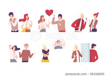 Loving couples relationships set. People trying to save love, unrequited love concept flat vector illustration 98168695