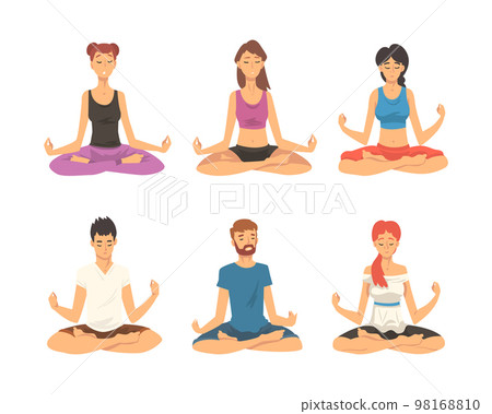 Girls do yoga meditation in different positions Vector Image