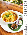 Northern Thai Food, Rice Noodles iN Coconut Curry Soup With Chicken. 98169195