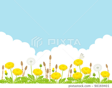 Spring scenery of dandelion and horsetail _ background frame 98169401