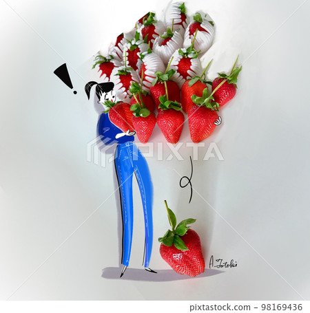 一個女人拿著很多草莓的插圖 98169436