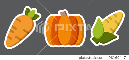 Set of colorful vegetables. Natural fresh organic vegetables. Isolated stickers of vegetables. Cartoon style vector illustration Set of colorful vegetables. Natural fresh organic vegetables. Isolated stickers of vegetables. Cartoon style vector illustration 98169447