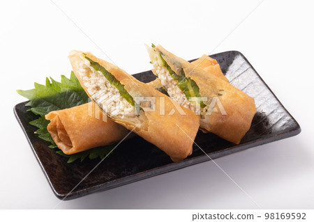 Steamed chicken plum and shiso fried spring rolls 98169592