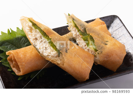 Steamed chicken plum and shiso fried spring rolls 98169593