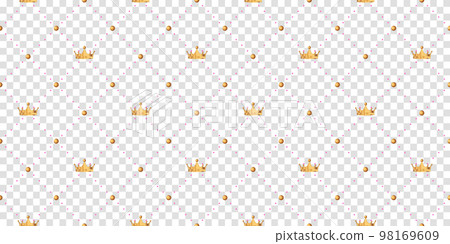 Seamless pattern in retro style with a gold crown and polka dots on white background. Cute wallpaper for little princesses. Vector illustration Seamless pattern in retro style with a gold crown and polka dots on white background. Cute wallpaper for little princesses. Vector illustration 98169609