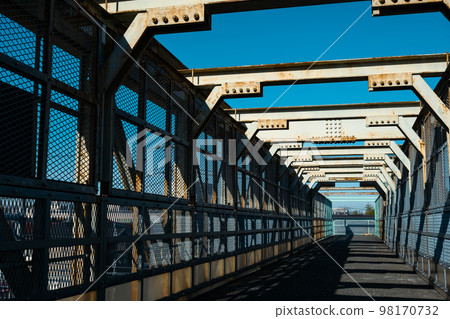 Winter sunlight and shadows on an old overpass in the suburbs of Tokyo Mitaka 2022.12 c-3 Light tone 98170732