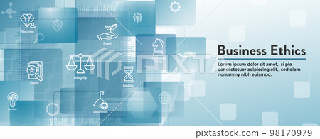 Business and Corporate Ethics Showing Company Values Icon Set- Web Header Banner 98170979