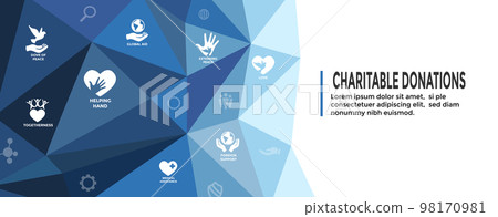 Charitable Giving w Donations Icon Set and Web Header Banner 98170981