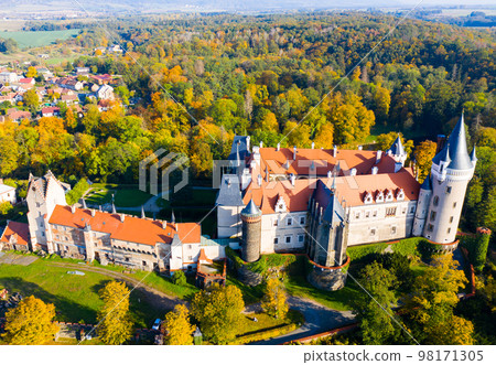 Aerial view of Zleby castle 98171305