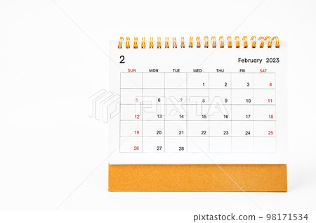 The February 2023 Monthly desk calendar for 2023 year isolated on white background. 98171534