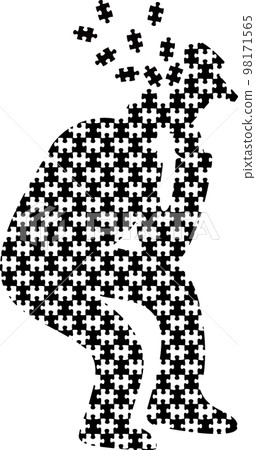 一個患有精神和身體疾病並像拼圖一樣崩潰的人的剪影 98171565