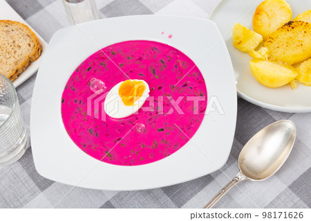 Appetizing traditional Belarusian cold vegetable soup Holodnik with cucumber and egg Appetizing traditional Belarusian cold vegetable soup Holodnik with cucumber and egg 98171626