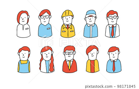 各種職業的人手繪插圖圖標集 98171845