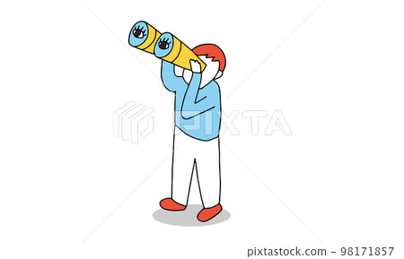 使用雙筒望遠鏡抬頭的人的插圖 看不到周圍環境的人 98171857