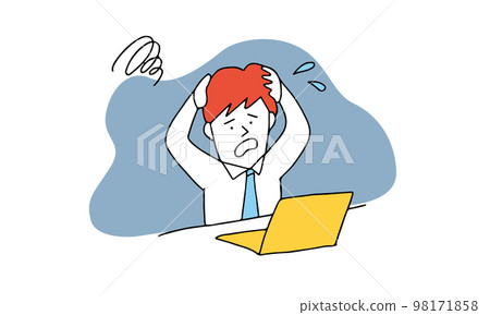 驚慌失措的人在電腦前抱頭 驚慌失措的人在電腦前抱頭 98171858