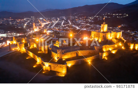 Night aerial view of illuminated Rabati Castle in Akhaltsikhe Night aerial view of illuminated Rabati Castle in Akhaltsikhe 98171878