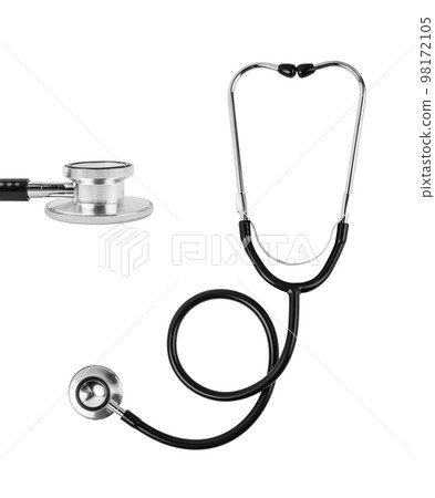 A black stethoscope medical on white isolate background. Saved Clipping path. 98172105