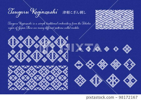 附英文說明 日本東北地區青森縣傳統刺繡 津輕小銀座的花樣 98172167