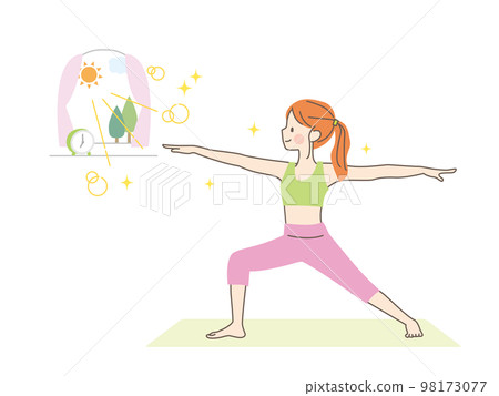 一個女人在家做瑜伽的插圖素材 一個女人在家做瑜伽的插圖素材 98173077