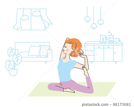 一個女人在家做瑜伽的插圖素材 一個女人在家做瑜伽的插圖素材 98173081