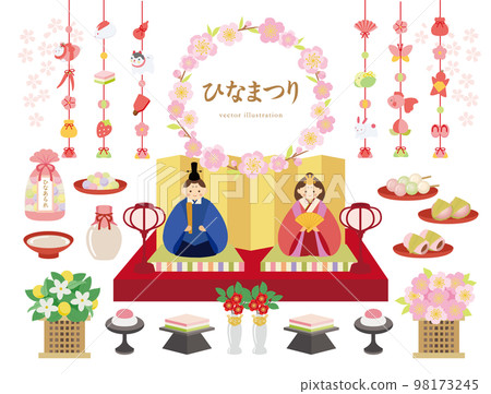 Vector illustration set of hina dolls and props for hanging decorations Vector illustration set of hina dolls and props for hanging decorations 98173245