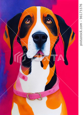 Funny adorable portrait headshot of cute doggy. Treeing Walker Coonhound dog breed puppy, standing facing front. Looking to camera. Watercolor imitation illustration. AI generated vertical artistic Funny adorable portrait headshot of cute doggy. Treeing Walker Coonhound dog breed puppy, standing facing front. Looking to camera. Watercolor imitation illustration. AI generated vertical artistic 98173376