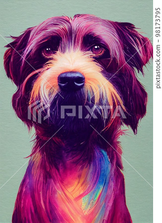 Funny adorable portrait headshot of cute doggy. Wirehaired Pointing Griffon dog breed puppy, standing facing front. Looking towards camera. Watercolor imitation illustration. AI generated vertical Funny adorable portrait headshot of cute doggy. Wirehaired Pointing Griffon dog breed puppy, standing facing front. Looking towards camera. Watercolor imitation illustration. AI generated vertical 98173795